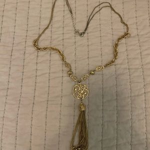 Lia Sophia brushed gold finish necklace long.